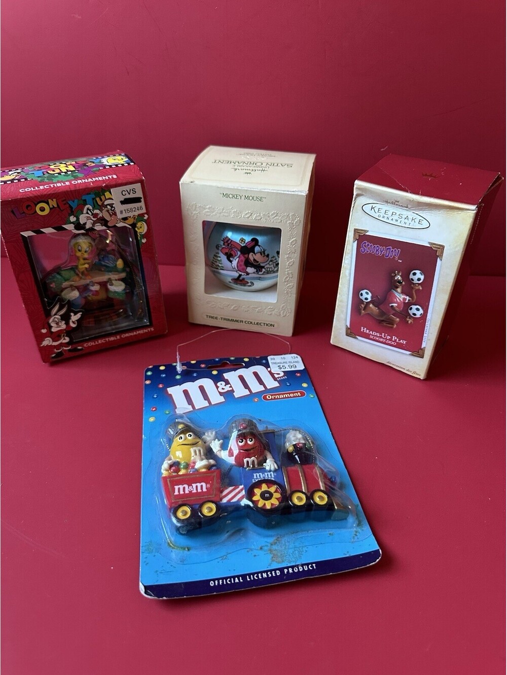 Set Of 4 Cartoon Children’s Christmas Ornaments Disney, Looney Tunes, Scooby Doo